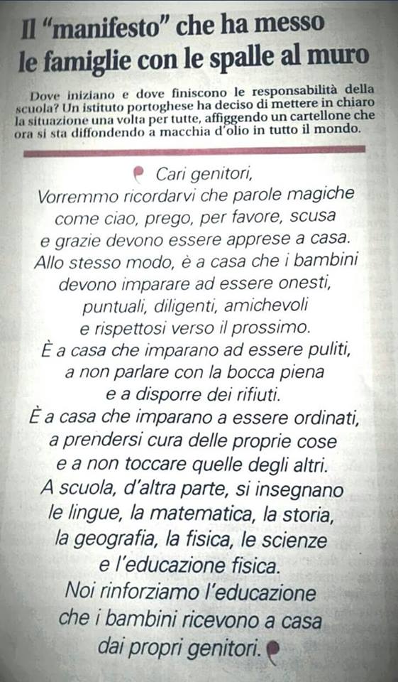 Il manifesto che ha messo le famiglie con le spalle al muro 1 manifesto scuola portoghese